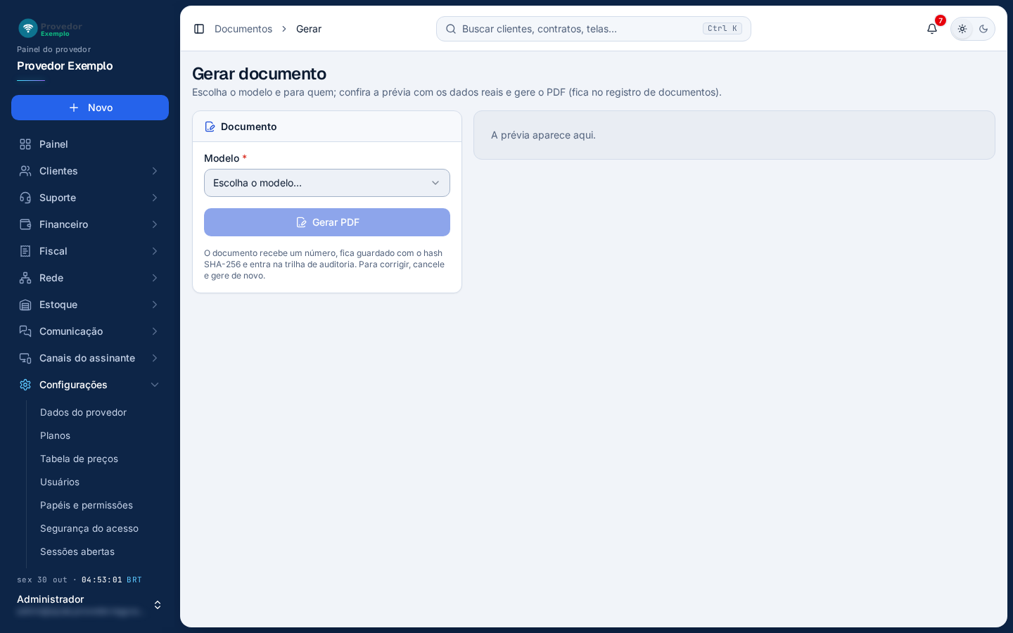 Documentos › Gerar documento, antes de escolher o modelo.