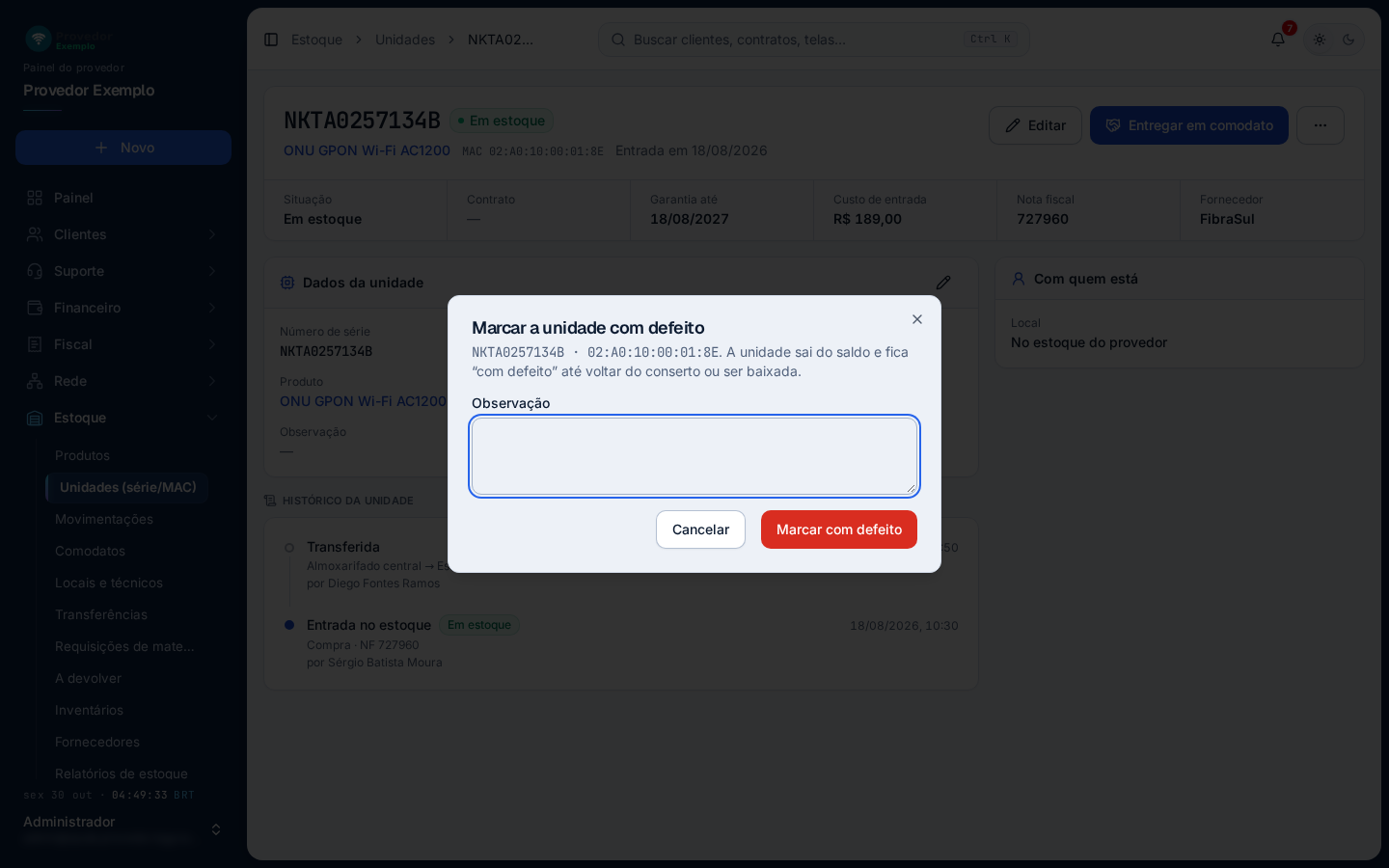 Mais ações › Marcar com defeito.